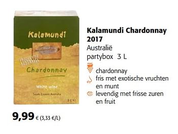 Promoties Kalamundi chardonnay 2017 australië partybox - Witte wijnen - Geldig van 11/04/2018 tot 24/04/2018 bij Colruyt