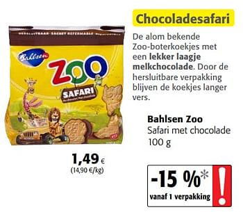 Promotions Bahlsen zoo safari met chocolade - Bahlsen - Valide de 11/04/2018 à 24/04/2018 chez Colruyt