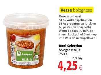 Promoties Boni selection bolognesesaus - Boni - Geldig van 11/04/2018 tot 24/04/2018 bij Colruyt