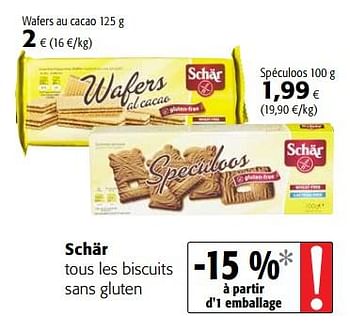 Promotions Schär tous les biscuits sans gluten - Schar - Valide de 11/04/2018 à 24/04/2018 chez Colruyt
