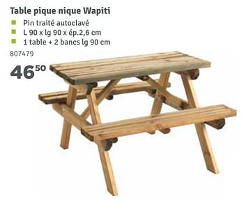 Promotions Table pique nique wapiti - Produit maison - Mr. Bricolage - Valide de 01/04/2018 à 30/06/2018 chez Mr. Bricolage