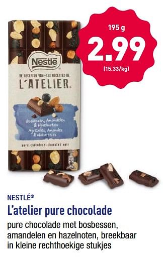 Promoties Nestlé l`atelier pure chocolade - Nestlé - Geldig van 20/04/2018 tot 21/04/2018 bij Aldi