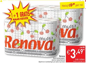 Promoties Renova multi keukenpapier - Renova - Geldig van 17/04/2018 tot 22/04/2018 bij Intermarche