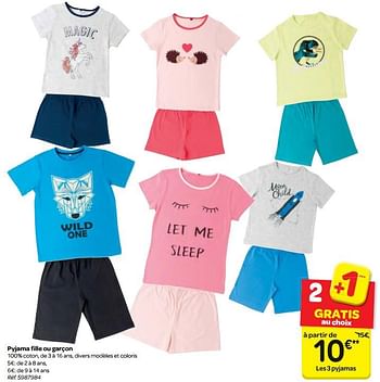 Promotions Pyjama fille ou garçon - Produit maison - Carrefour  - Valide de 11/04/2018 à 23/04/2018 chez Carrefour