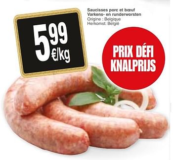 Promoties Saucisses porc et boeuf varkens- en runderworsten - Huismerk - Cora - Geldig van 17/04/2018 tot 23/04/2018 bij Cora