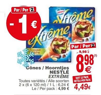 Promoties Cônes - hoorntjes nestlé extrême - Nestlé - Geldig van 17/04/2018 tot 23/04/2018 bij Cora