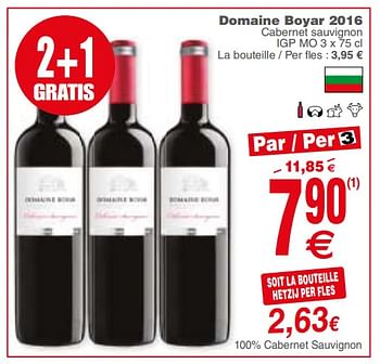 Promoties Domaine boyar 2016 cabernet sauvignon - Rode wijnen - Geldig van 17/04/2018 tot 23/04/2018 bij Cora