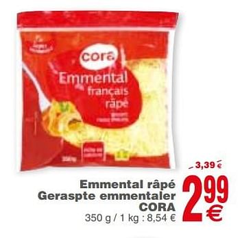 Promoties Emmental râpé geraspte emmentaler cora - Huismerk - Cora - Geldig van 17/04/2018 tot 23/04/2018 bij Cora