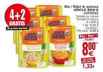 Promoties Riz - rijst + quinoa uncle bens express - Uncle Ben's - Geldig van 17/04/2018 tot 23/04/2018 bij Cora