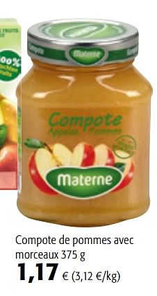 Promotions Compote de pommes avec morceaux - Materne - Valide de 11/04/2018 à 24/04/2018 chez Colruyt