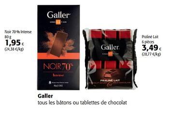 Promotions Galler tous les bâtons ou tablettes de chocolat - Galler - Valide de 11/04/2018 à 24/04/2018 chez Colruyt