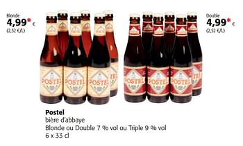 Promotions Postel bière d`abbaye blonde ou double 7 % vol ou triple 9 % vol - Postel - Valide de 11/04/2018 à 24/04/2018 chez Colruyt