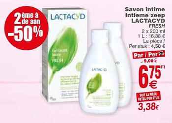Promotions Savon intime intieme zeep lactacyd fresh - Lactacyd - Valide de 17/04/2018 à 23/04/2018 chez Cora