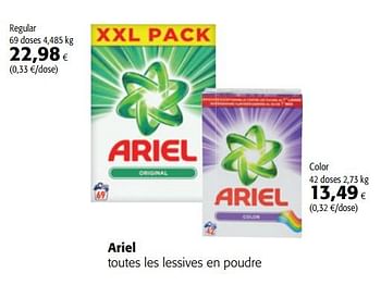 Promotions Ariel toutes les lessives en poudre - Ariel - Valide de 11/04/2018 à 24/04/2018 chez Colruyt