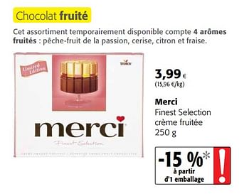 Promotions Merci finest selection crème fruitée - MERCI - Valide de 11/04/2018 à 24/04/2018 chez Colruyt