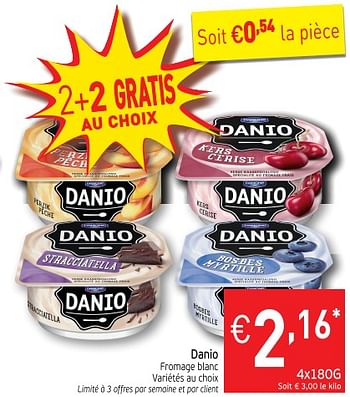 Promotions Danio fromage blanc variétés au choix - Danone - Valide de 17/04/2018 à 22/04/2018 chez Intermarche