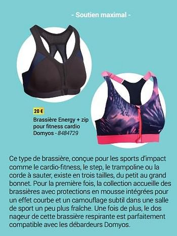 Promotions Brassière energy + zip pour fitness cardio domyos - Domyos - Valide de 01/03/2018 à 31/05/2018 chez Decathlon