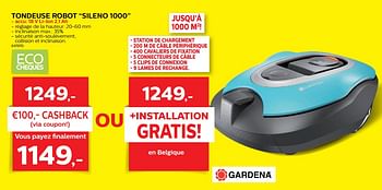 Promotions Gardena tondeuse robot sileno 1000 - Gardena - Valide de 28/03/2018 à 30/06/2018 chez Hubo