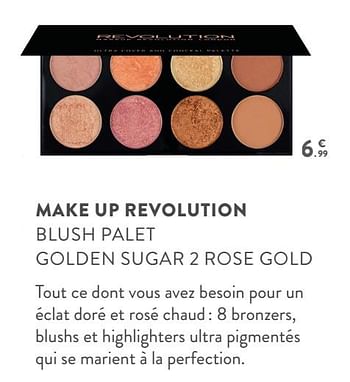 Promoties Make up revolution blush palet golden sugar 2 rose gold - Revolution - Geldig van 11/04/2018 tot 24/04/2018 bij DI