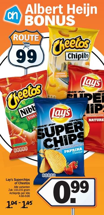 Promotions Lay`s superchips of cheetos - Produit Maison - Albert Heijn - Valide de 16/04/2018 à 22/04/2018 chez Albert Heijn
