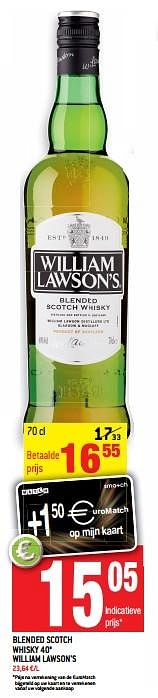 Promoties Blended scotch whisky 40° william lawson`s - William Lawson's - Geldig van 18/04/2018 tot 24/04/2018 bij Match