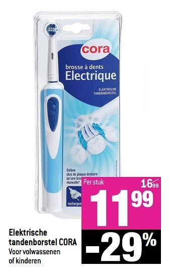 Promoties Elektrische tandenborstel cora voor volwassenen of kinderen - Huismerk - Match - Geldig van 18/04/2018 tot 24/04/2018 bij Match