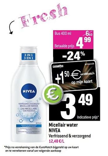 Promotions Micellair water nivea verfrissend + verzorgend - Nivea - Valide de 18/04/2018 à 24/04/2018 chez Match