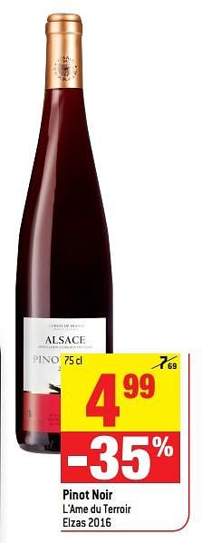 Promoties Pinot noir l`ame du terroir elzas 2016 - Rode wijnen - Geldig van 18/04/2018 tot 24/04/2018 bij Match