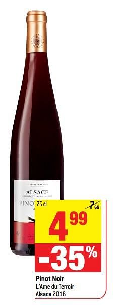 Promoties Pinot noir l`ame du terroir alsace 2016 - Rode wijnen - Geldig van 18/04/2018 tot 24/04/2018 bij Match