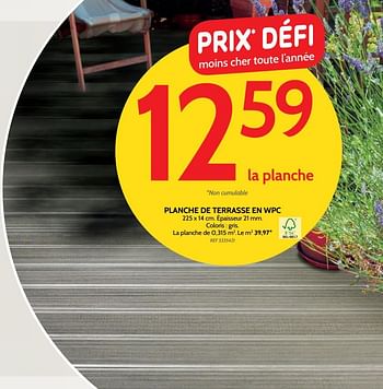 Promotions Planche de terrasse en wpc - Produit maison - BricoPlanit - Valide de 18/04/2018 à 07/05/2018 chez BricoPlanit
