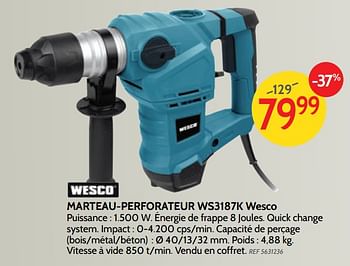 Promotions Marteau-perforateur ws3187k wesco - Wesco - Valide de 18/04/2018 à 07/05/2018 chez BricoPlanit