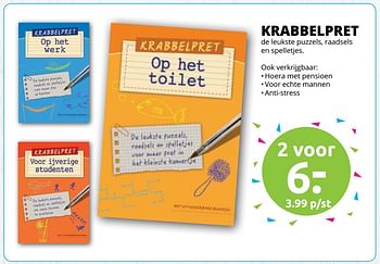 Promotions Krabbelpret de leukste puzzels, raadsels en spelletjes - Produit Maison - Boekenvoordeel - Valide de 13/04/2018 à 21/04/2018 chez BoekenVoordeel