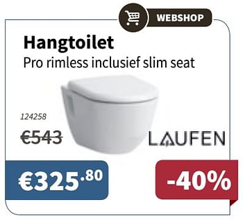 Promoties Laufen hangtoilet pro rimless inclusief slim seat - Laufen - Geldig van 12/04/2018 tot 25/04/2018 bij Cevo Market