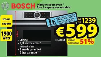 Promoties Bosch inbouw stoomoven - four à vapeur encastrable cdg634bs1 - Bosch - Geldig van 19/04/2018 tot 27/04/2018 bij ElectroStock