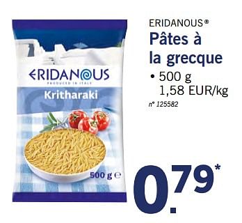 Promoties Pâtes à la grecque - Eridanous - Geldig van 26/04/2018 tot 28/04/2018 bij Lidl
