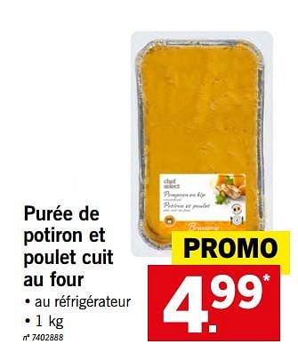 Promoties Purée de potiron et poulet cuit au four - Chef select - Geldig van 22/04/2018 tot 28/04/2018 bij Lidl