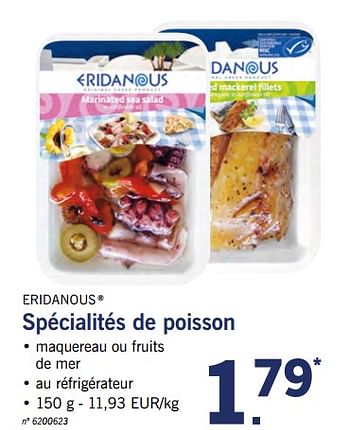 Promotions Spécialités de poisson - Eridanous - Valide de 26/04/2018 à 28/04/2018 chez Lidl