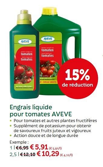 Promoties Engrais liquide pour tomates aveve - Huismerk - Aveve - Geldig van 24/04/2018 tot 06/05/2018 bij Aveve