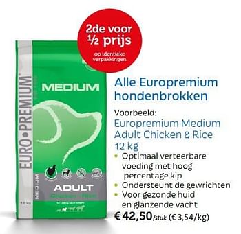 Promotions Europremium medium adult chicken + rice - Euro Premium - Valide de 24/04/2018 à 06/05/2018 chez Aveve