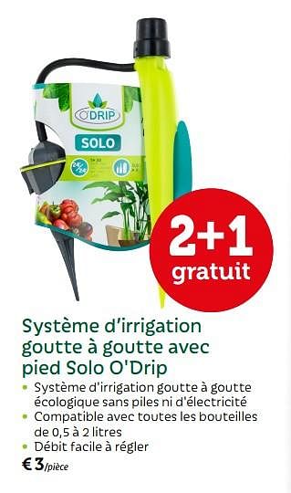 Promotions Système d`irrigation goutte à goutte avec pied solo o`drip - Solo Motor - Valide de 24/04/2018 à 06/05/2018 chez Aveve