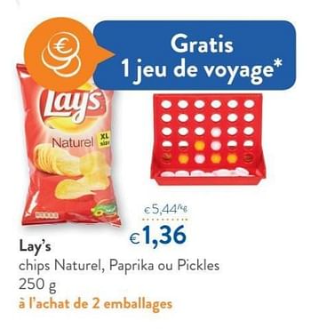 Promotions Lay`s chips naturel, paprika ou pickles - Lay's - Valide de 11/04/2018 à 24/04/2018 chez OKay