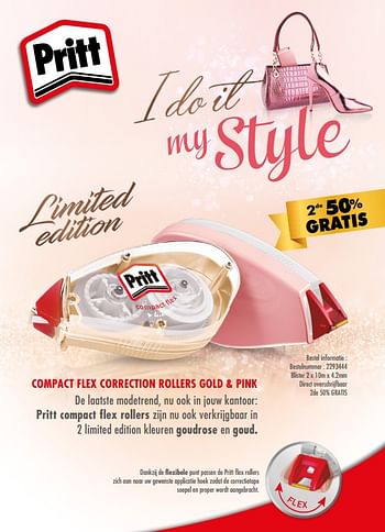Promoties Compact flex correction rollers gold + pink - Pritt - Geldig van 11/04/2018 tot 29/06/2018 bij Ava