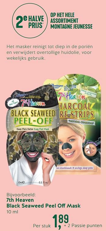 Promoties 7th heaven black seaweed peel off mask - Montagne Jeunesse - Geldig van 16/04/2018 tot 06/05/2018 bij Holland & Barret