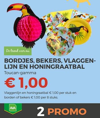Promoties Bordjes, bekers, vlaggen - lijn en honingraatbal - Huismerk - Ava - Geldig van 11/04/2018 tot 29/06/2018 bij Ava