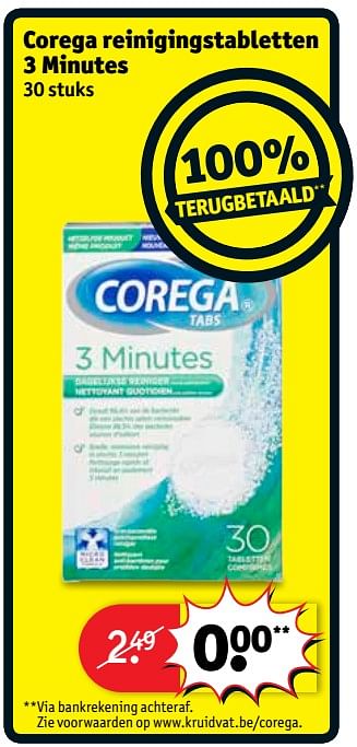 Promoties Corega reinigingstabletten 3 minutes - Corega - Geldig van 17/04/2018 tot 22/04/2018 bij Kruidvat