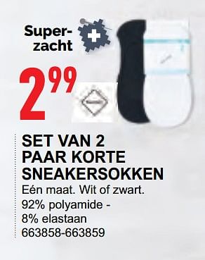Promoties Set van 2 paar korte sneakersokken - Huismerk - Trafic  - Geldig van 18/04/2018 tot 22/04/2018 bij Trafic