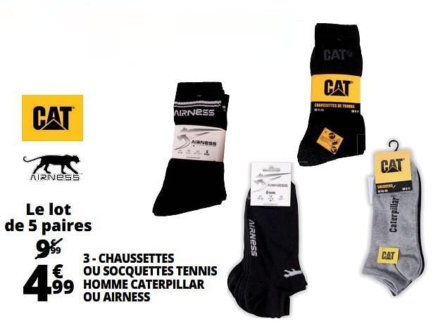 CAT Chaussettes ou socquettes tennis homme caterpillar ou airness