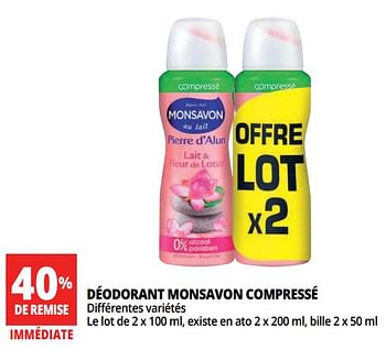 Promotions Déodorant monsavon compressé - COMPRESSÉ - Valide de 18/04/2018 à 24/04/2018 chez Auchan Ronq