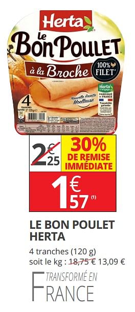 Promotions Le bon poulet herta - Herta - Valide de 18/04/2018 à 29/04/2018 chez Auchan Ronq