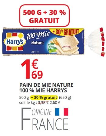 Promoties Pain de mie nature 100 % mie harrys - Harry's - Geldig van 18/04/2018 tot 29/04/2018 bij Auchan